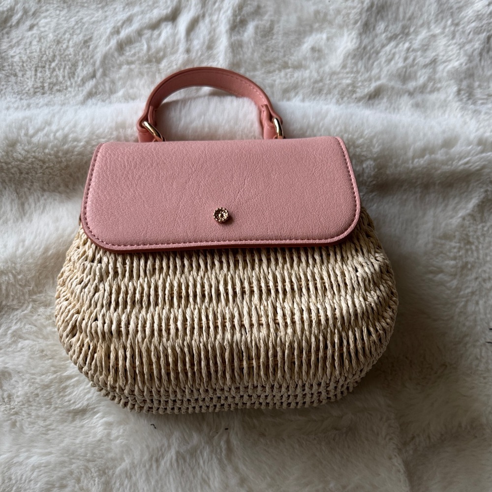 Pink and Tan Woven Handbag